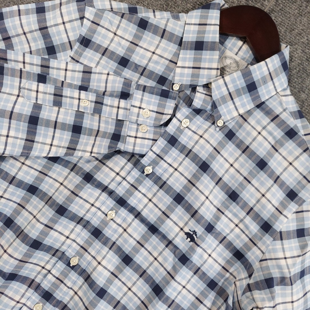 Brooks Brothers Button Down Shirt Men Small Blue Plaid Regent Non-Iron Supima
